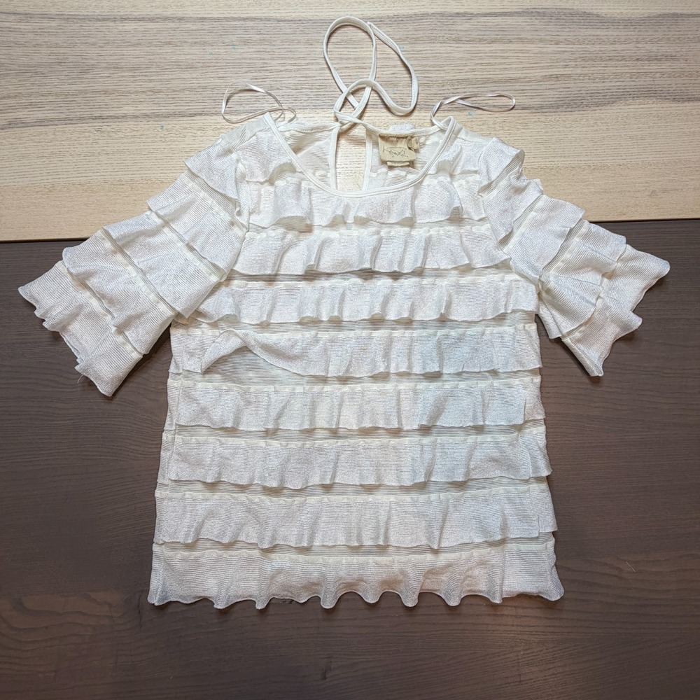 Vanessa Virginia Top Women XS White Ruffle Tiered Blouse Anthropologie